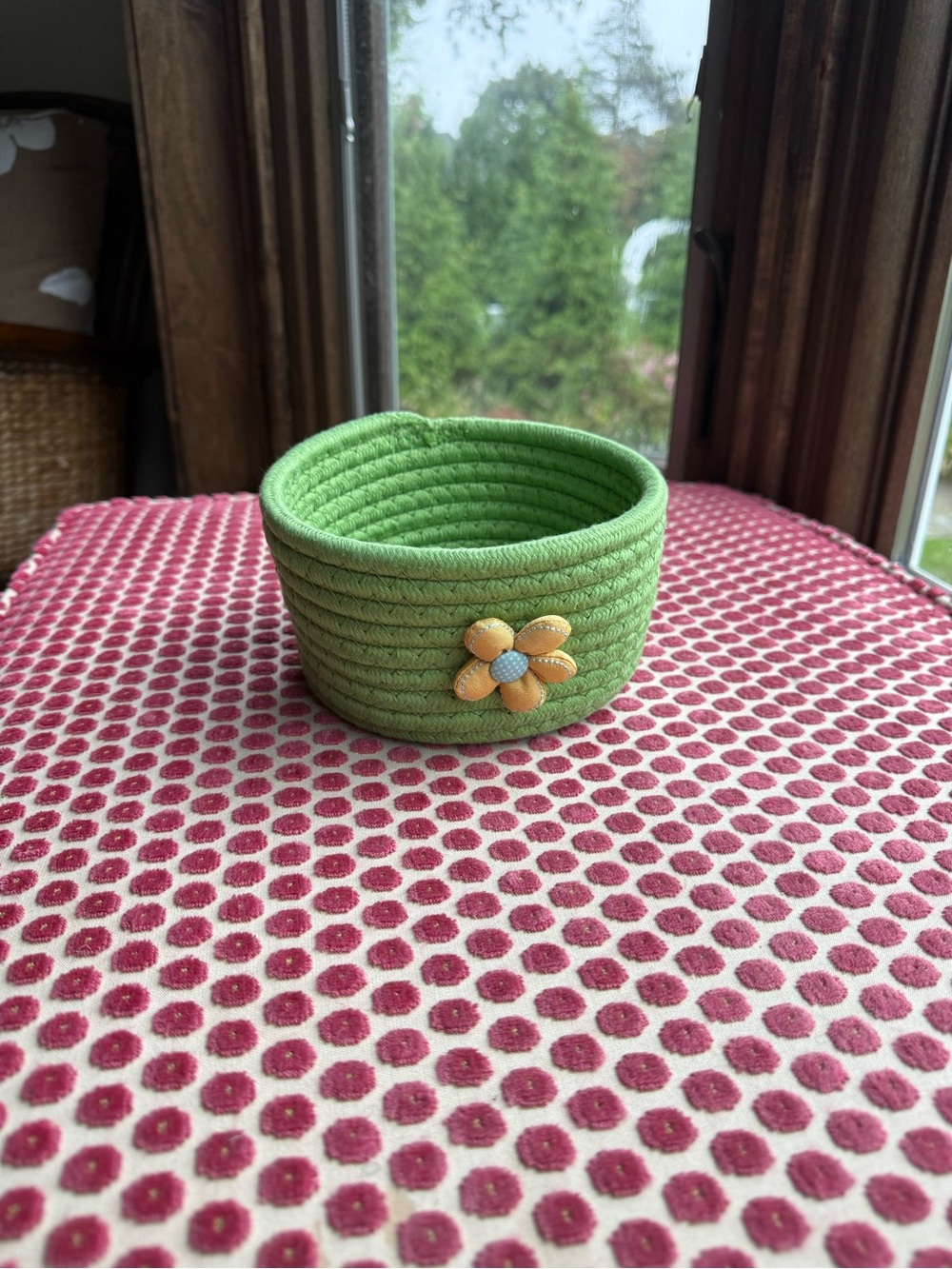Green Rope Basket with Yellow Flower Accent - Home Accents
